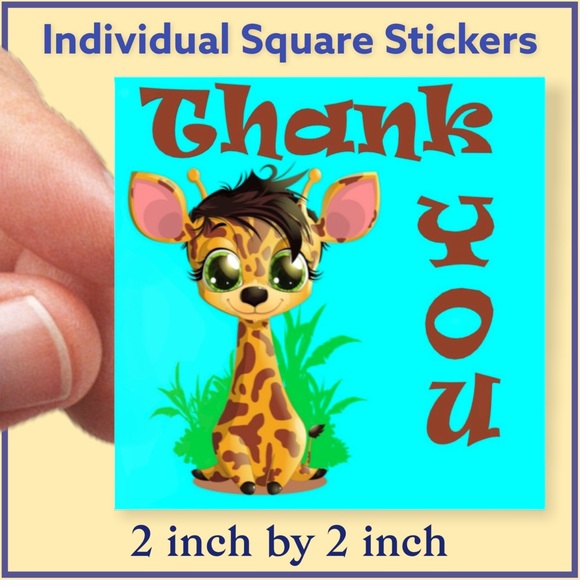 100 (2x2 Inch) Baby Giraffe, Square Stickers, High Gloss, Thank You - Picture 2 of 3